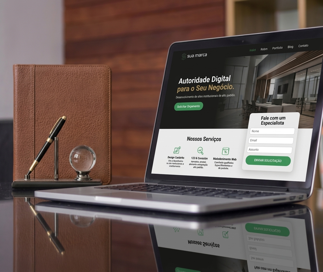 Exemplo de site institucional em um notebook