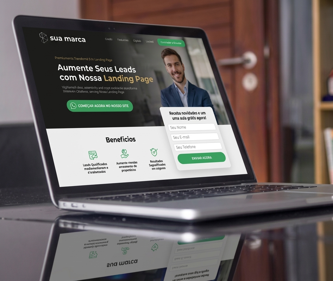 Exemplo de landing page em um notebook